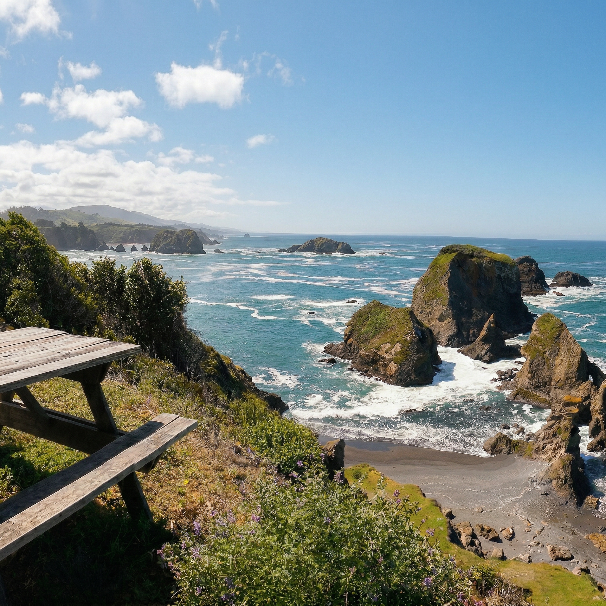 view of the mendocino coastline from above the trail